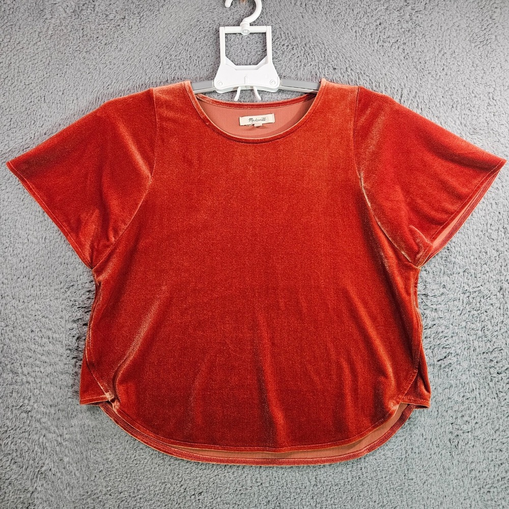 Madewell Cropped Top Women XXS Velvet Short Sleeve Brick Orange - XXS